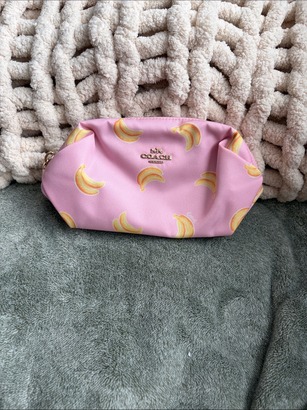 Coach Pink Banana Print Kids Cosmetic Pouch